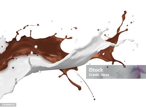 Chocolate And Milk Splash Stock Photo - Download Image Now - Splashing, Milk, Chocolate