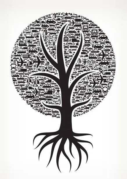 Vector illustration of Tree on Transportation royalty free vector Pattern