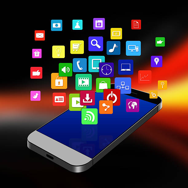 istock Touch screen mobile phone with colorful application icons,cell p 530902075