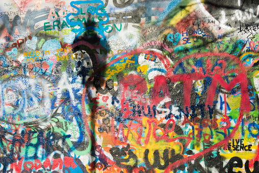 Graffiti Wall with shadow of a nostalgic langtern