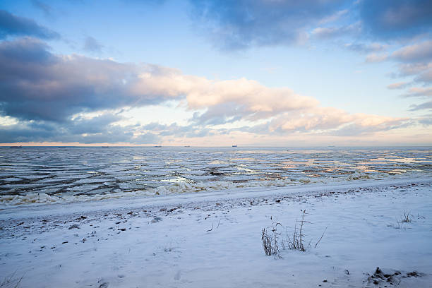 istock Winter coastal landscape with floating ice 530903449
