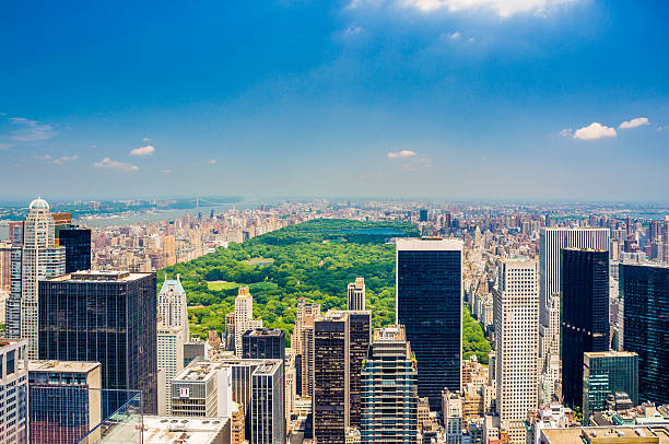 aerial blick auf den central park - famous place new york city new york state manhattan stock-fotos und bilder