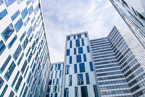istock Abstract facade lines and glass reflection on modern building 530906089