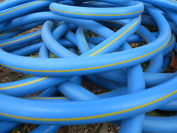 blue rubber tube blue rubber tube in the garden derange stock pictures, royalty-free photos & images