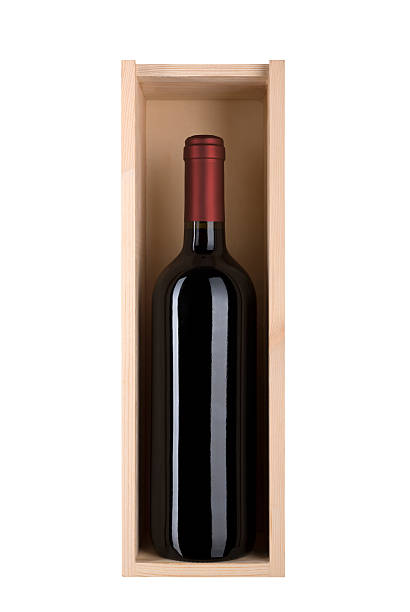 istock Red wine bottle in a wooden gift box 530913519