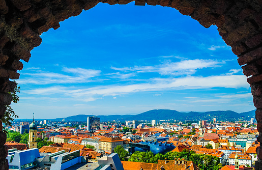 View of Graz city from hill, Austria