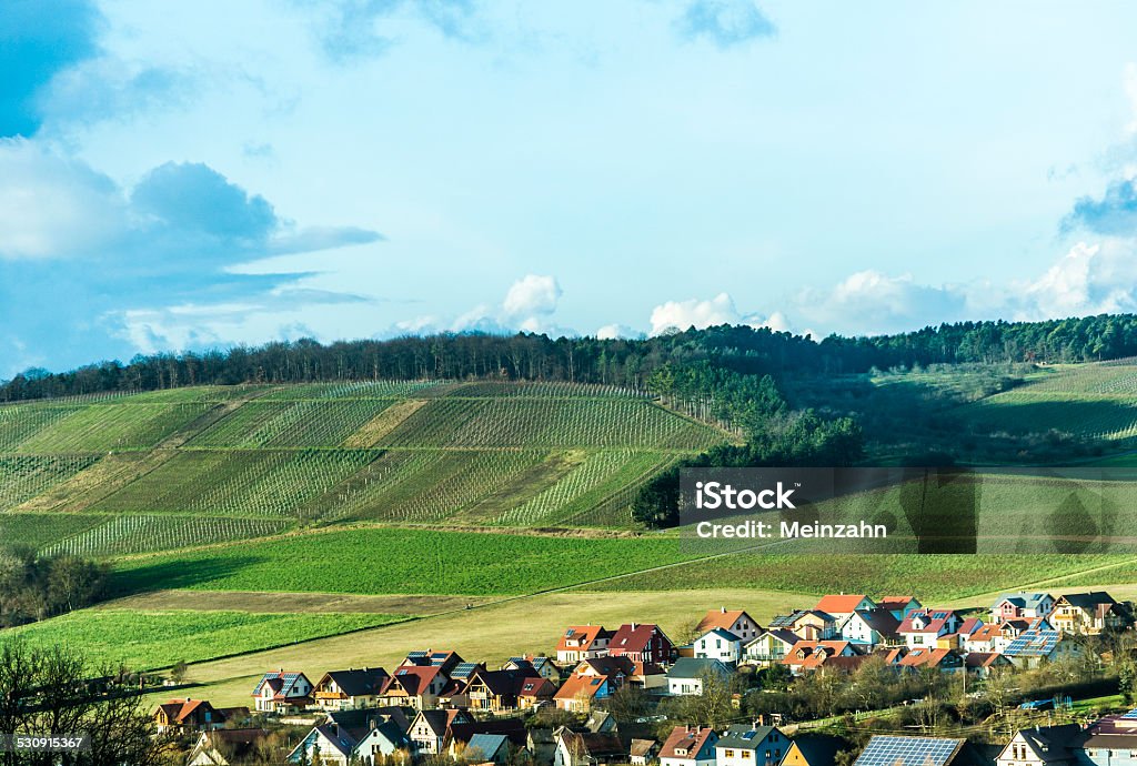 landscape with village of Helmstadt landscape with village of Helmstadt at the horizon Agriculture Stock Photo