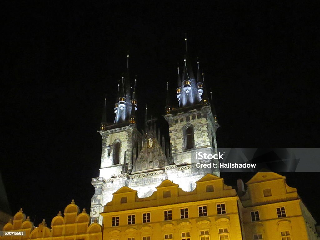Church in old town Prague The Church of Mother of God in front of Tyn is located in Old Town of Prague, Czech Republic, and has been the main church of this part of the city since the 14th century. The church's towers are 80 m high and topped by four small spires. 2015 Stock Photo