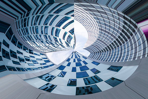 istock Abstract facade lines and glass reflection on modern building. 530917639