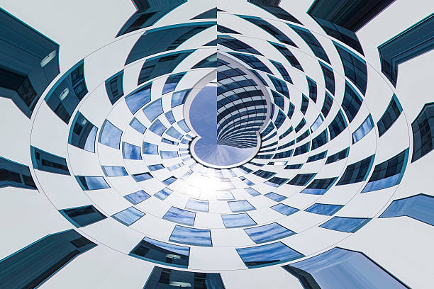 istock Abstract facade lines and glass reflection on modern building. 530917643