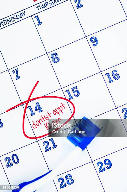 Dentist Appointment Marked On Calendar Stock Photo - Download Image Now - 2015, Adhesive Note, Calendar