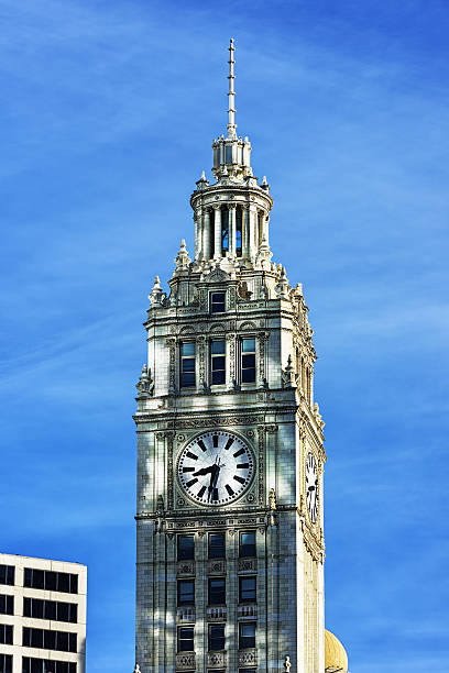 istock Low angle view of   Wrigley Building Clock Tower, Chicago 530918767