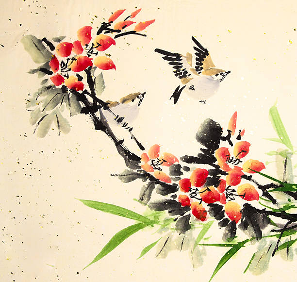 istock Chinese ink painting bird and plant 530919126