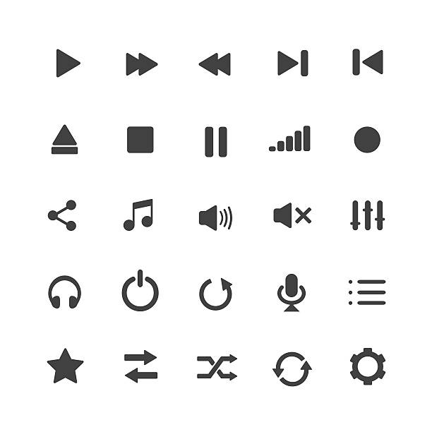 Multimedia Buttons Vector set of multimedia buttons push pause stock illustrations