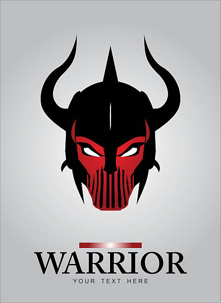 Horned head Warrior Mascot. Black Horned Warrior. vector art illustration