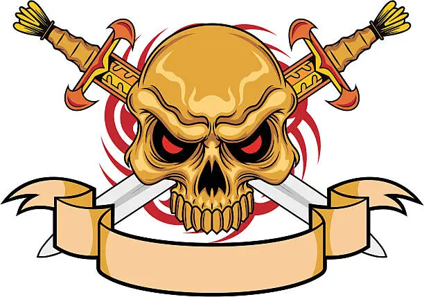 Vector illustration of skull with sword and scroll