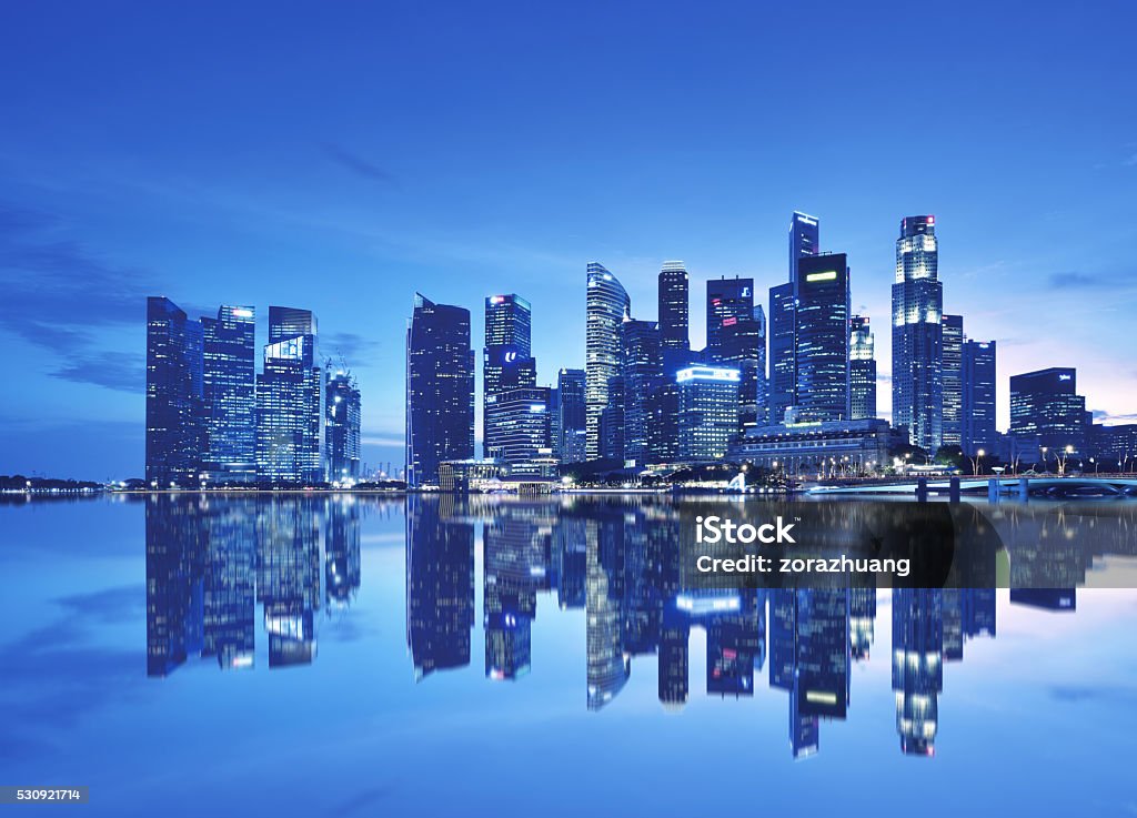 Singapore Financial District Singapore financial center district in night. Singapore City Stock Photo