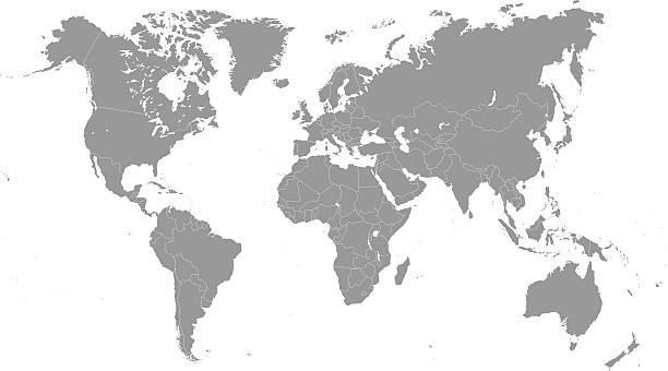 ilustraciones, imágenes clip art, dibujos animados e iconos de stock de ilustración de mapa mundial en escala de grises - mapa mundi