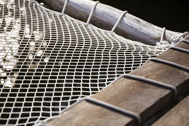 Close up shot of Rope net bed.