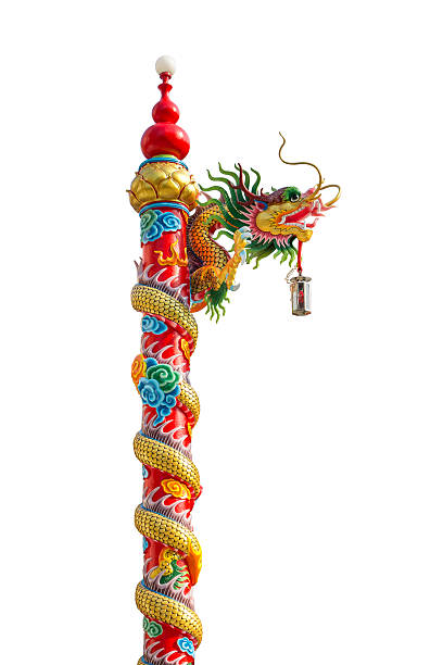 istock Chinese golden dragon wrapped around red pole, Chinese-style bui 530925174