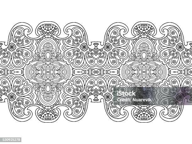 Abstract Seamless Floral Border Coloring Page Isolated On White Stock Illustration - Download Image Now