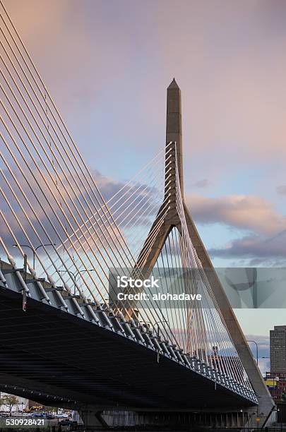 Zakim Bridge At Sunset Stock Photo - Download Image Now - Leonard P. Zakim Bunker Hill Bridge, Boston - Massachusetts, Bridge - Built Structure