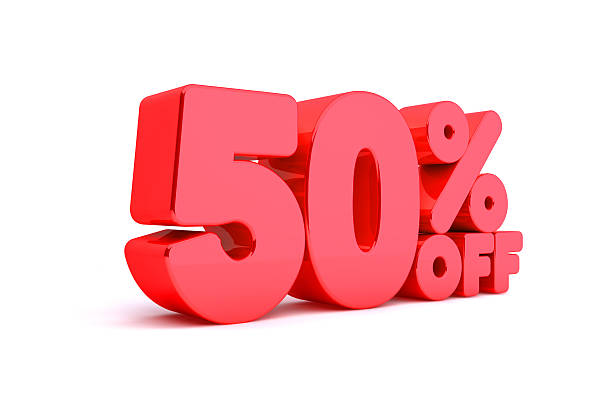 istock 50% Off 3D Render Red Word Isolated in White Background 530928977
