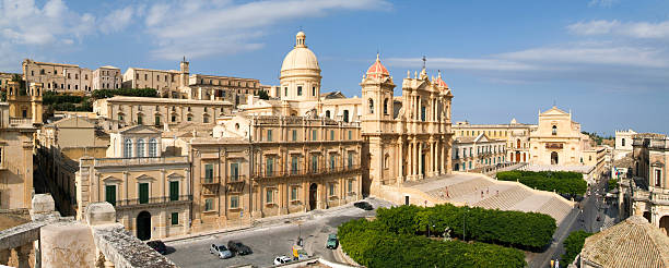 Panorama of the town of Noto on Italy Panorama of the town of Noto on Italy, Unesco world heritage noto sicily stock pictures, royalty-free photos & images