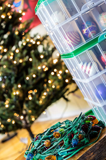 istock Christmas Tree Ornaments And Lights Packed Up After Holidays 530930361