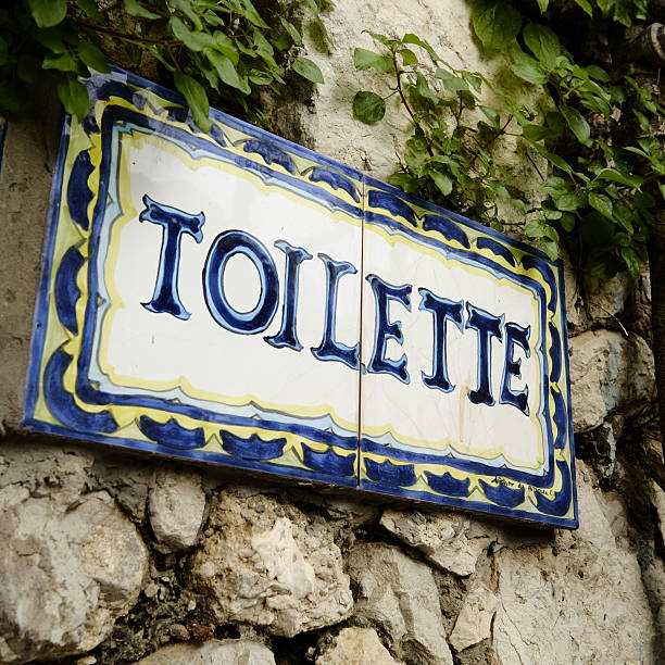 Public Toilet sign on majolica tiles