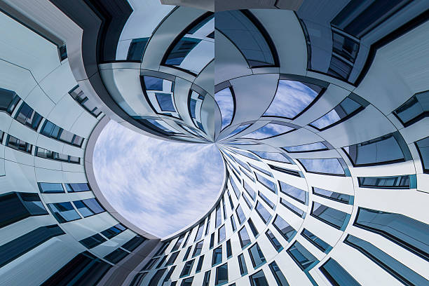istock Abstract facade lines and glass reflection on modern building. 530931679