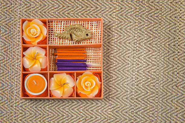 Spa Set. Roses Shaped Candles, incense sticks in orange box