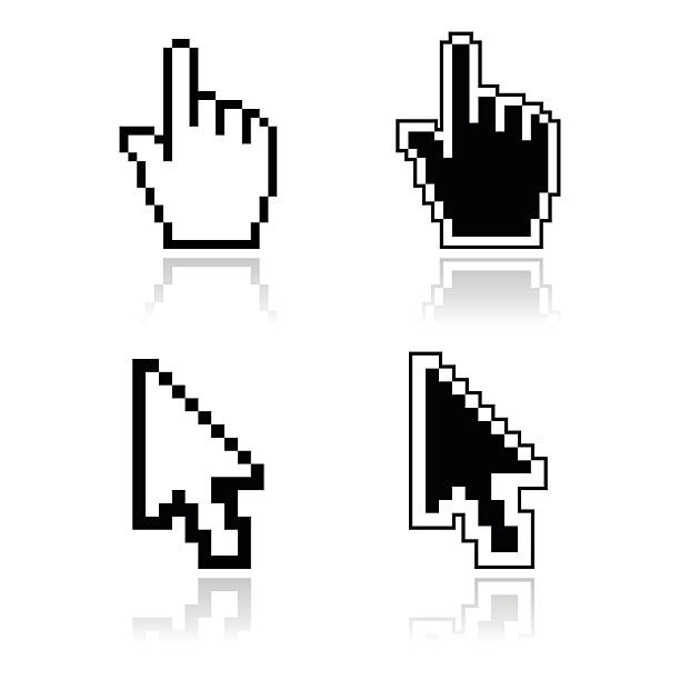 istock Pixel cursors black clean shiny icons - hand and arrow 530934022