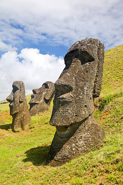 Rapa Nui National Park Moais in Rapa Nui National Park on the slopes of Rano Raruku volcano on Easter Island, Chile. easter island stock pictures, royalty-free photos & images