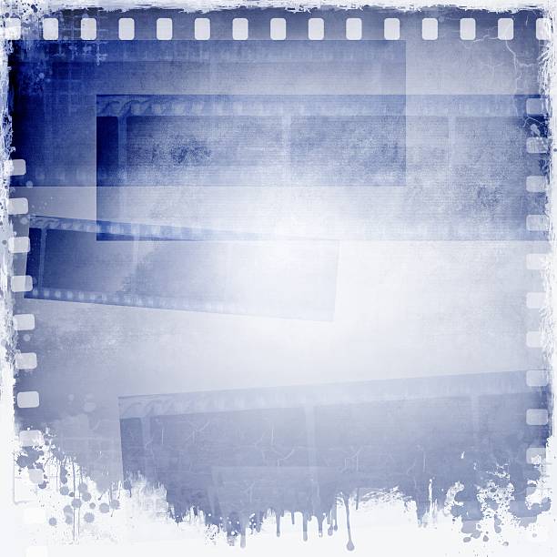 vintage azul y blanco tira de película marco de fondo. - camera film design element frame textured fotografías e imágenes de stock