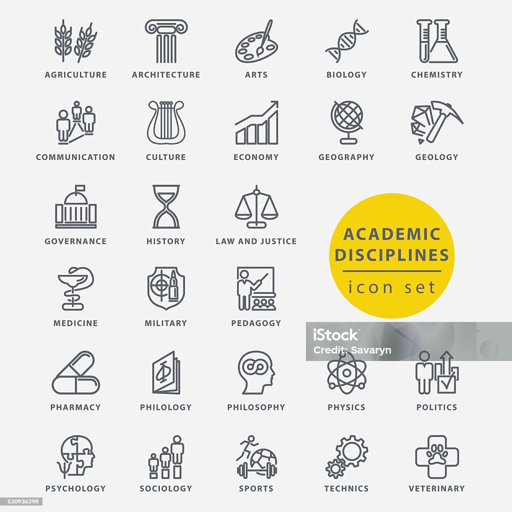 Academic disciplines icon set Academic disciplines isolated icon set, vector illustration Icon Symbol stock vector