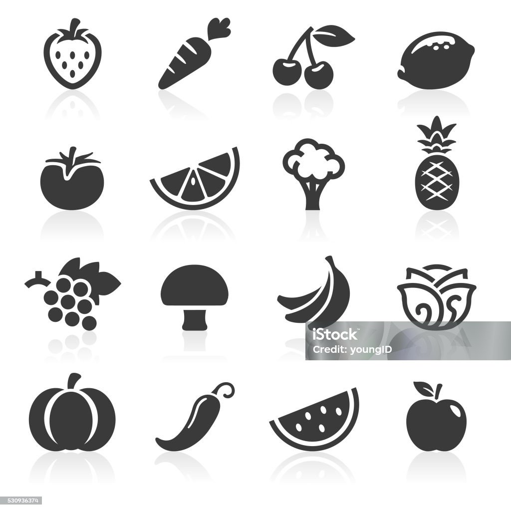 Fruit and Veg Icons Black fruit and veg icons. Layered and grouped for ease of use. Icon stock vector