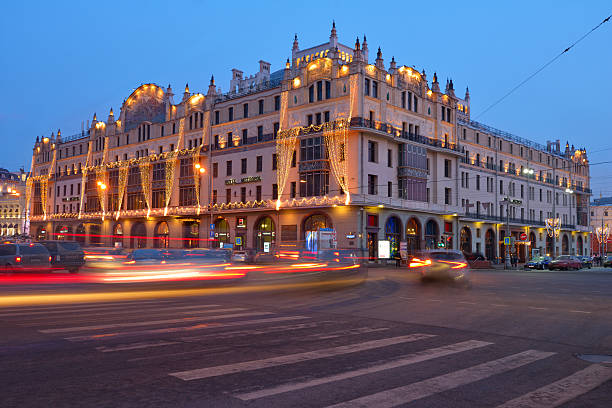 Moscow, Russia - February 6, 2014: Building of the hotel Metropol in evening. Built in 1899-1905, it is the remarkable monument of the modern style architecture