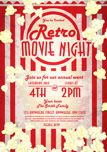 Retro movie night invitation design template popped corn