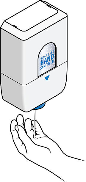 ilustrações, clipart, desenhos animados e ícones de mão sanitizadora automática - dispensador de moedas