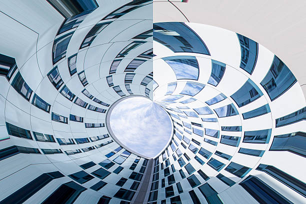 istock Abstract facade lines and glass reflection on modern building. 530941341