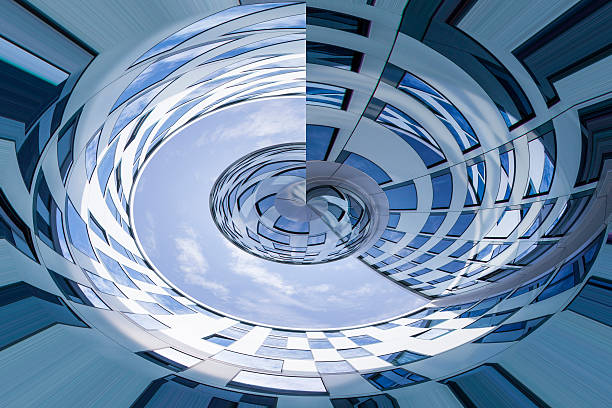 istock Abstract facade lines and glass reflection on modern building. 530941345