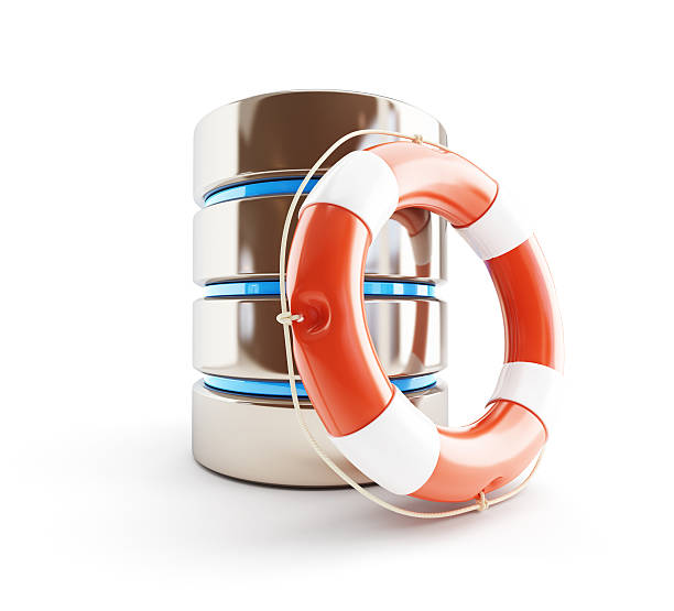 ícone de banco de dados de bóia de vida ilustrações 3d em fundo branco - backup buoy life belt backups - fotografias e filmes do acervo
