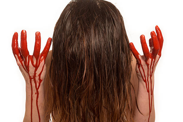 lady with blood pouring down her hands woman after performing abortion with her hands in blood blood pouring stock pictures, royalty-free photos & images