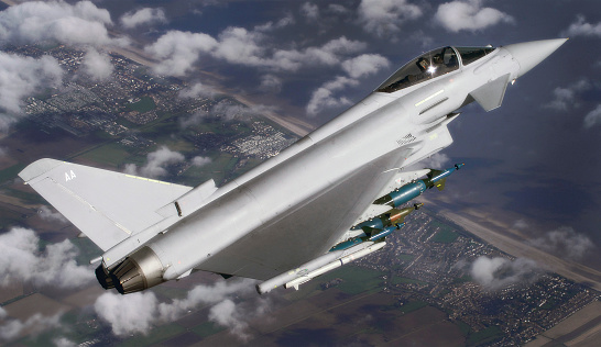 A Royal Air Force Typhoon of 17 Squadron flies over the North Sea