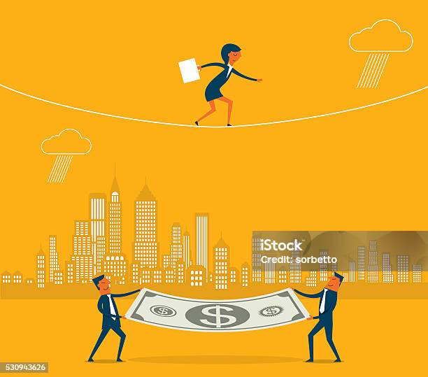 Walking A Tightrope Stock Illustration - Download Image Now - Safety Net, Vector, Adult