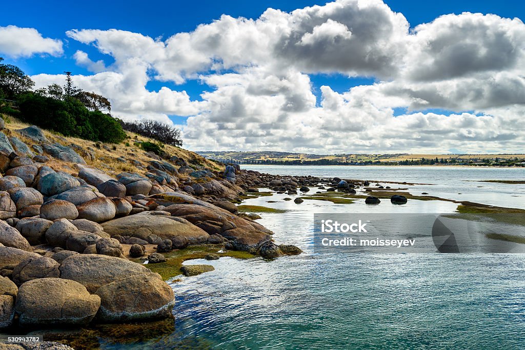 Dramatic view at Victor Harbor from Granite Island Dramatic landscape view at Victor Harbor from Granite Island, South Australia. Adelaide Stock Photo