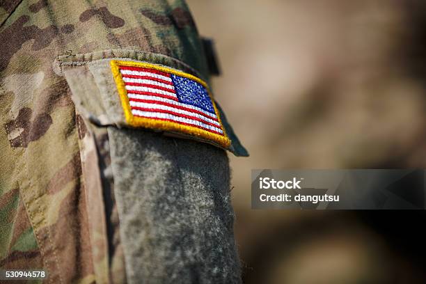 Usa Flag And Us Army Patch On Solders Uniform Stock Photo - Download Image Now - Veteran, USA, Army