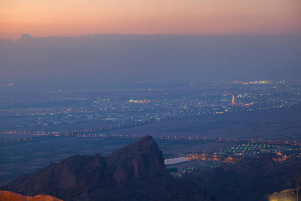 Al Ain UAE View to the town of Al Ain from the hills of Jebel Hafeet. United Arab Emirates. jebel hafeet stock pictures, royalty-free photos & images