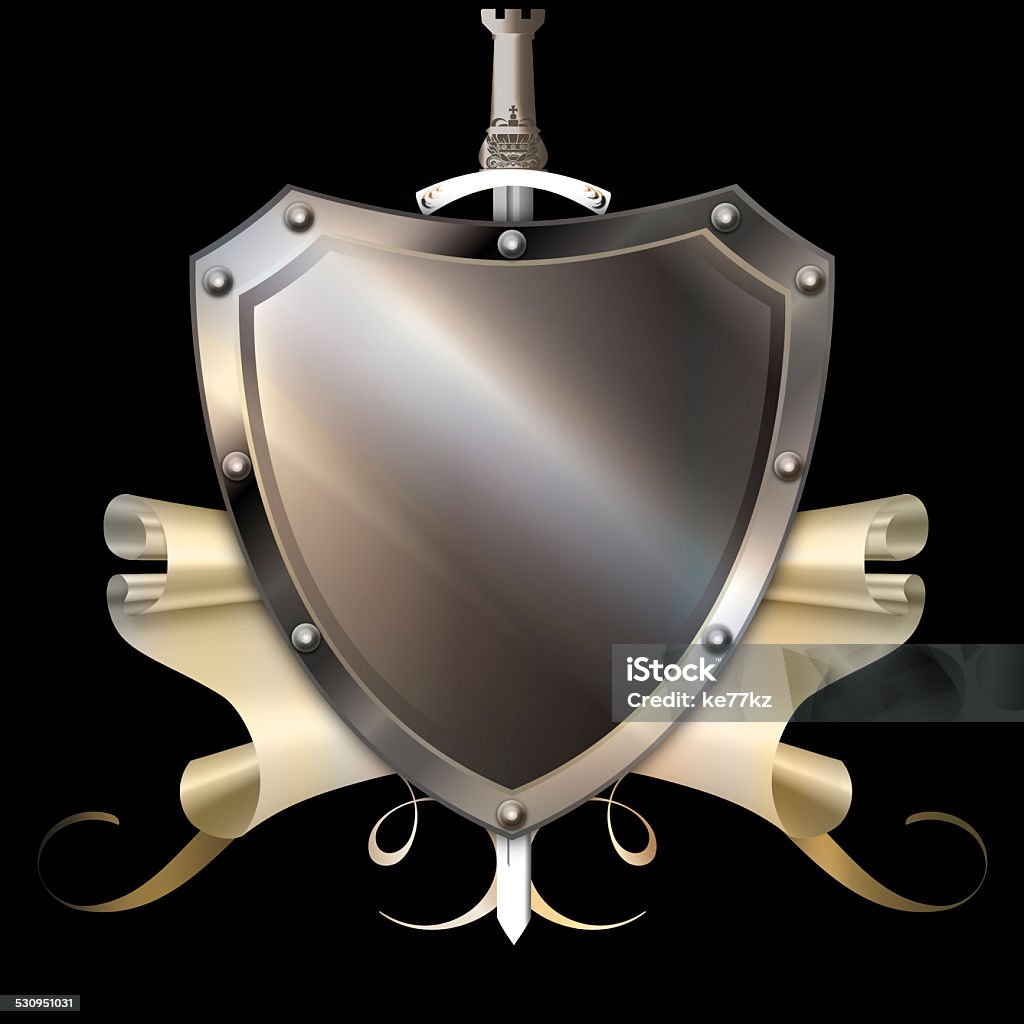 Shield Ribbon Scroll Shield And Ribbon Stock Illustration - Download Image Now - Coat Of ...